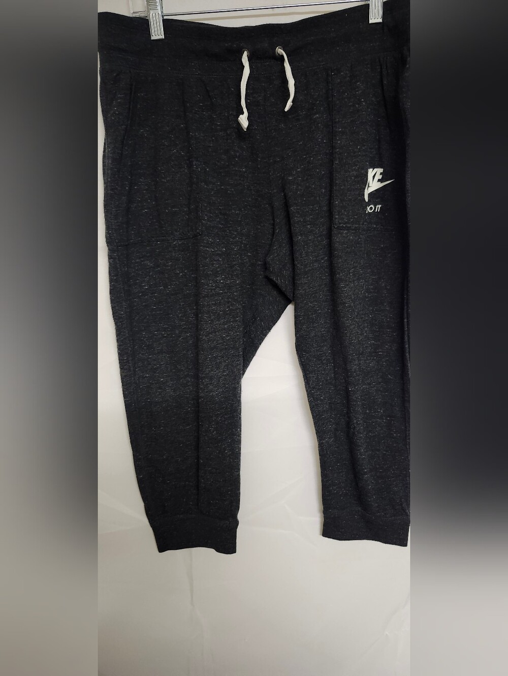 Nike Womens Black Marled Capri Joggers with White Drawstring